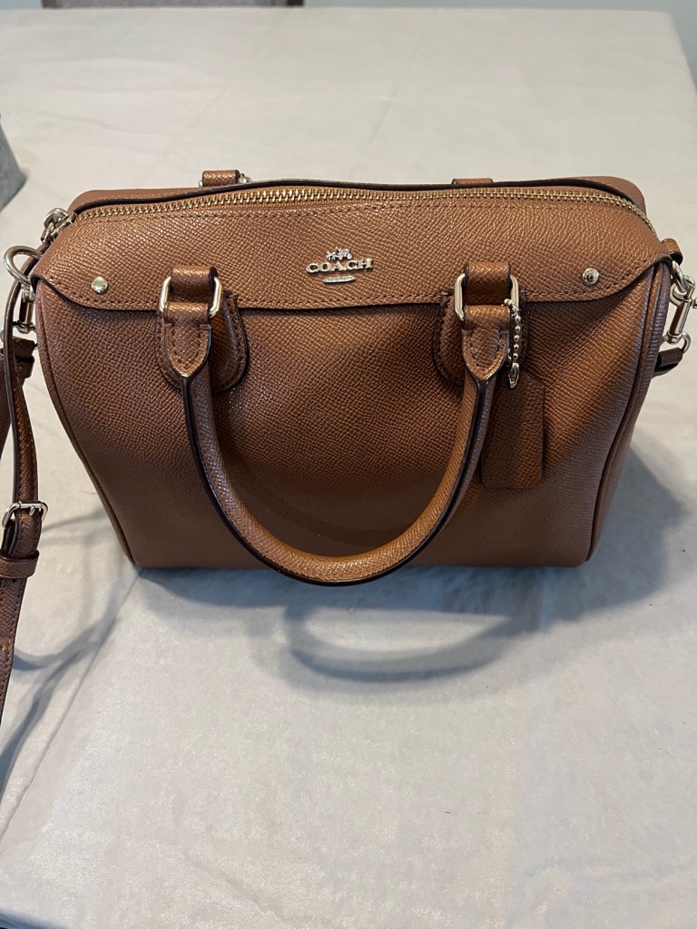 Coach Cognac Saffiano Leather Satchel cross body